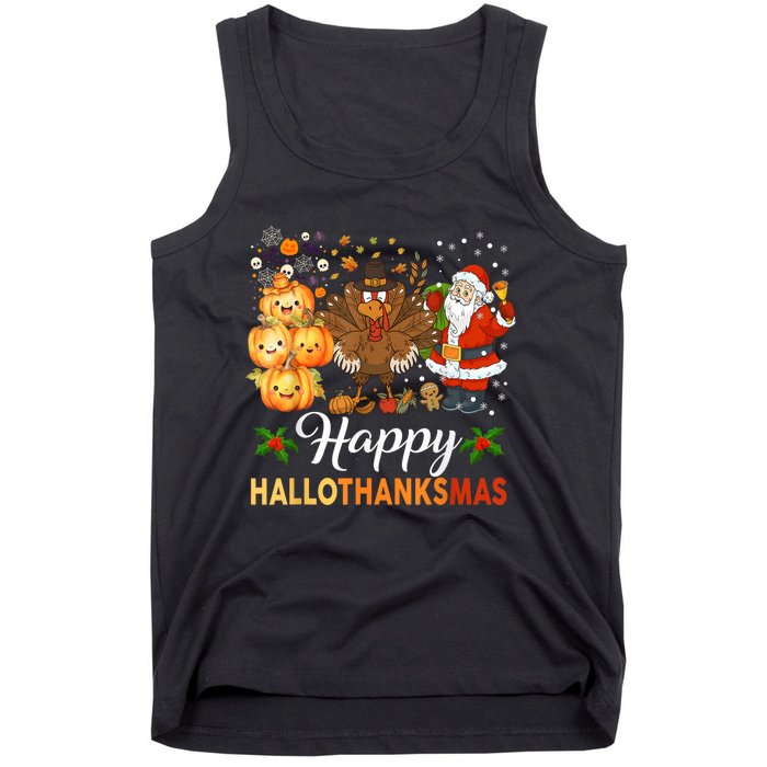 Happy Hallothanksmas Halloween Thanksgiving Christmas Funny Tank Top