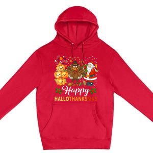 Happy Hallothanksmas Halloween Thanksgiving Christmas Funny Premium Pullover Hoodie