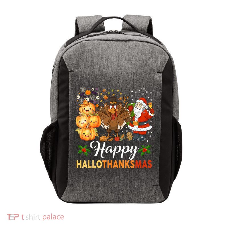 Happy Hallothanksmas Halloween Thanksgiving Christmas Funny Vector Backpack