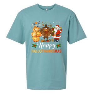 Happy Hallothanksmas Halloween Thanksgiving Christmas Funny Sueded Cloud Jersey T-Shirt