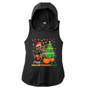 Happy Hallothanksmas Halloween Thanksgiving Christmas Ladies PosiCharge Tri-Blend Wicking Draft Hoodie Tank