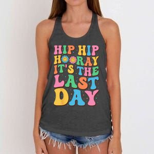 Hip Hip Hooray Its Last Day of School Hello Summer Teacher Women's Knotted Racerback Tank