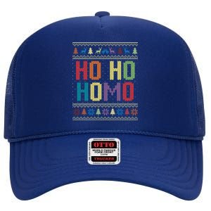 Ho Ho Homo Christmas Funny Pride Santa Lgbt Ugly Funny Gift High Crown Mesh Back Trucker Hat