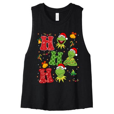 Ho Ho Ho Kermit Frog Christmas Lights Kermit Frog Christmas Women's Racerback Cropped Tank