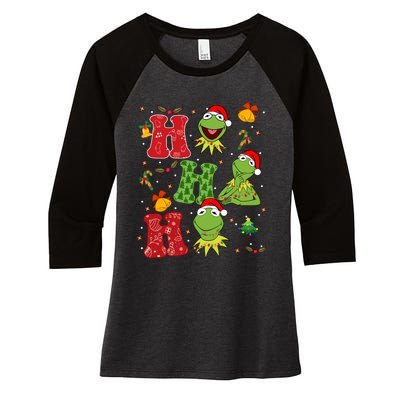 Ho Ho Ho Kermit Frog Christmas Lights Kermit Frog Christmas Women's Tri-Blend 3/4-Sleeve Raglan Shirt