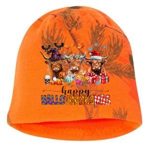 Happy Hallothanksmas Highland Cow Print Halloween Christmas Kati - Camo Knit Beanie