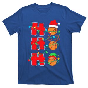 Ho Ho Ho Basketball Lights Santa Hat Reindeer Elf Christmas Cute Gift T-Shirt