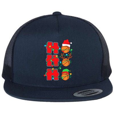 Ho Ho Ho Basketball Lights Santa Hat Reindeer Elf Christmas Cute Gift Flat Bill Trucker Hat