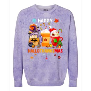 Happy Hallothanksmas Halloween Coffee Latte Thanksgiving Colorblast Crewneck Sweatshirt