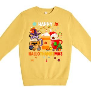 Happy Hallothanksmas Halloween Coffee Latte Thanksgiving Premium Crewneck Sweatshirt