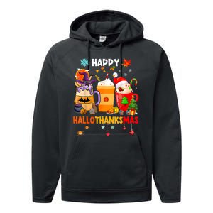 Happy Hallothanksmas Halloween Coffee Latte Thanksgiving Performance Fleece Hoodie