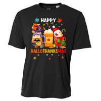 Happy Hallothanksmas Halloween Coffee Latte Thanksgiving Cooling Performance Crew T-Shirt