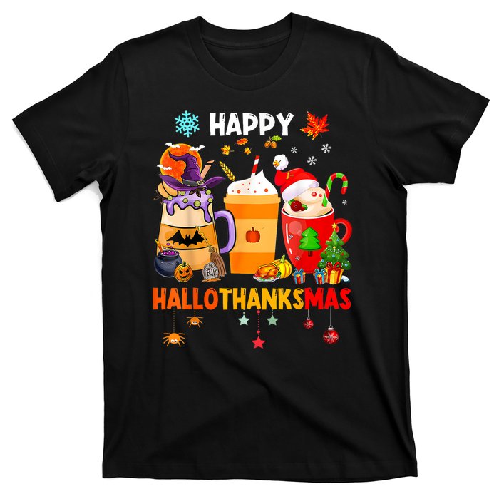 Happy Hallothanksmas Halloween Coffee Latte Thanksgiving T-Shirt