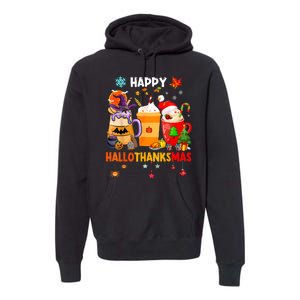 Happy Hallothanksmas Halloween Coffee Latte Thanksgiving Premium Hoodie