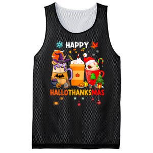 Happy Hallothanksmas Halloween Coffee Latte Thanksgiving Mesh Reversible Basketball Jersey Tank