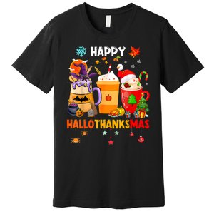 Happy Hallothanksmas Halloween Coffee Latte Thanksgiving Premium T-Shirt