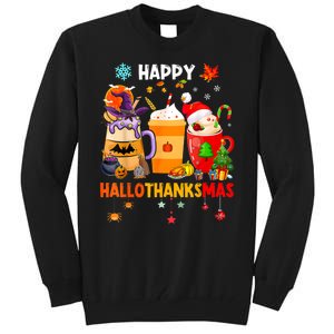 Happy Hallothanksmas Halloween Coffee Latte Thanksgiving Tall Sweatshirt