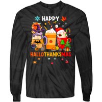 Happy Hallothanksmas Halloween Coffee Latte Thanksgiving Tie-Dye Long Sleeve Shirt