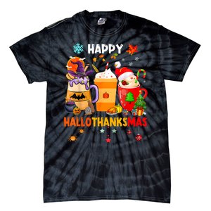 Happy Hallothanksmas Halloween Coffee Latte Thanksgiving Tie-Dye T-Shirt