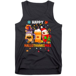 Happy Hallothanksmas Halloween Coffee Latte Thanksgiving Tank Top