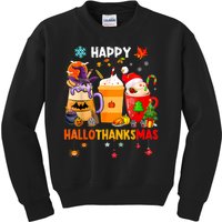 Happy Hallothanksmas Halloween Coffee Latte Thanksgiving Kids Sweatshirt