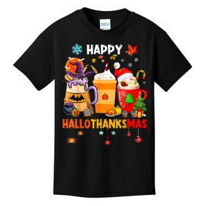 Happy Hallothanksmas Halloween Coffee Latte Thanksgiving Kids T-Shirt