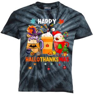 Happy Hallothanksmas Halloween Coffee Latte Thanksgiving Kids Tie-Dye T-Shirt