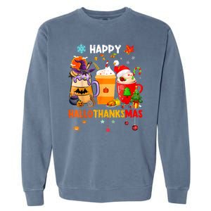 Happy Hallothanksmas Halloween Coffee Latte Thanksgiving Garment-Dyed Sweatshirt