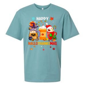 Happy Hallothanksmas Halloween Coffee Latte Thanksgiving Sueded Cloud Jersey T-Shirt