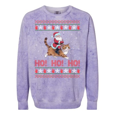 Ho Ho Ho Santa Riding Ragdoll Cat Ugly Christmas Gift Colorblast Crewneck Sweatshirt