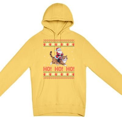 Ho Ho Ho Santa Riding Ragdoll Cat Ugly Christmas Gift Premium Pullover Hoodie