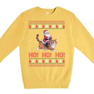 Ho Ho Ho Santa Riding Ragdoll Cat Ugly Christmas Gift Premium Crewneck Sweatshirt