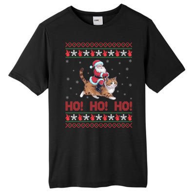 Ho Ho Ho Santa Riding Ragdoll Cat Ugly Christmas Gift Tall Fusion ChromaSoft Performance T-Shirt