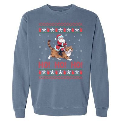 Ho Ho Ho Santa Riding Ragdoll Cat Ugly Christmas Gift Garment-Dyed Sweatshirt