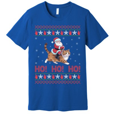 Ho Ho Ho Santa Riding Ragdoll Cat Ugly Christmas Gift Premium T-Shirt