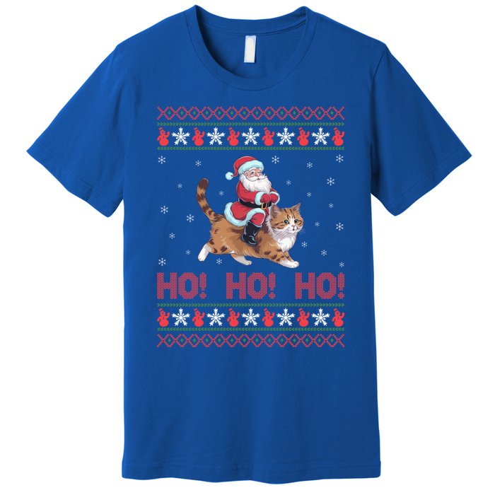 Ho Ho Ho Santa Riding Ragdoll Cat Ugly Christmas Gift Premium T-Shirt