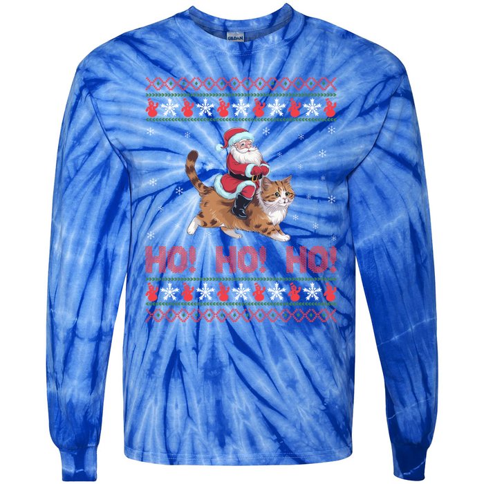 Ho Ho Ho Santa Riding Ragdoll Cat Ugly Christmas Gift Tie-Dye Long Sleeve Shirt