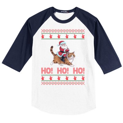 Ho Ho Ho Santa Riding Ragdoll Cat Ugly Christmas Gift Baseball Sleeve Shirt