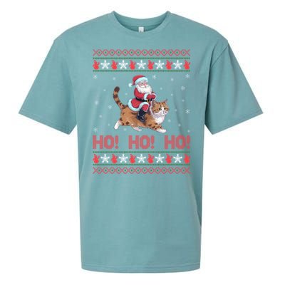 Ho Ho Ho Santa Riding Ragdoll Cat Ugly Christmas Gift Sueded Cloud Jersey T-Shirt