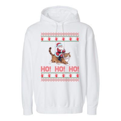 Ho Ho Ho Santa Riding Ragdoll Cat Ugly Christmas Gift Garment-Dyed Fleece Hoodie