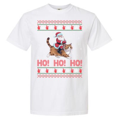 Ho Ho Ho Santa Riding Ragdoll Cat Ugly Christmas Gift Garment-Dyed Heavyweight T-Shirt