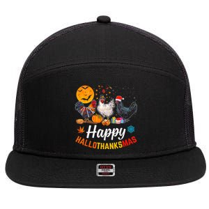 Happy HalloThanksMas Halloween Thanksgiving Xmas Chicken 7 Panel Mesh Trucker Snapback Hat