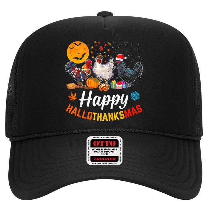 Happy HalloThanksMas Halloween Thanksgiving Xmas Chicken High Crown Mesh Back Trucker Hat