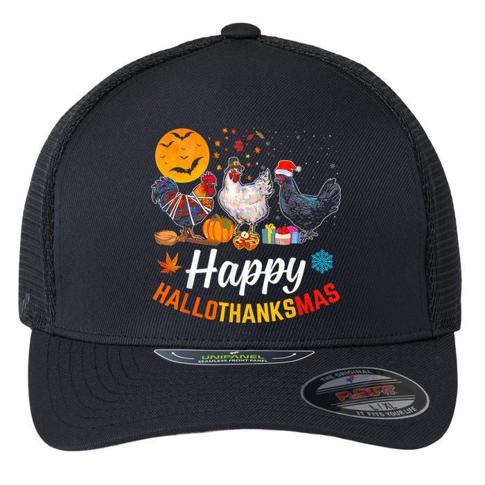 Happy HalloThanksMas Halloween Thanksgiving Xmas Chicken Flexfit Unipanel Trucker Cap