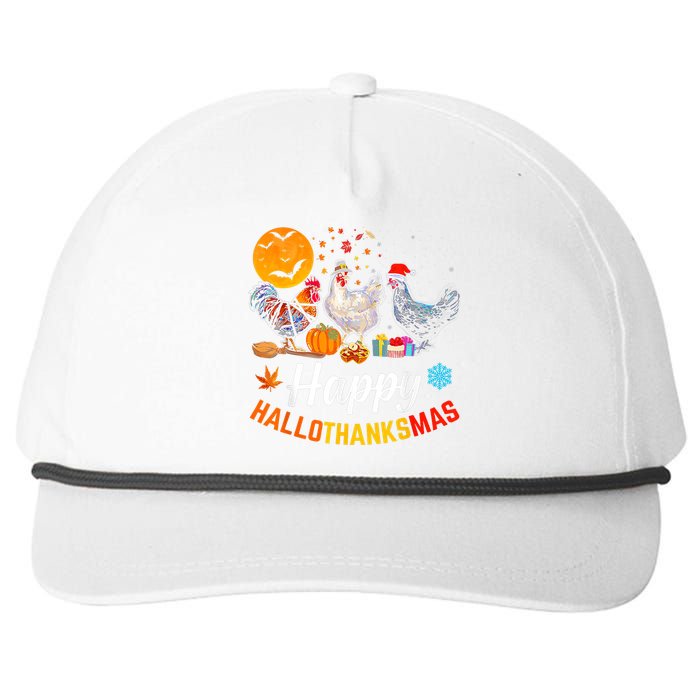 Happy HalloThanksMas Halloween Thanksgiving Xmas Chicken Snapback Five-Panel Rope Hat