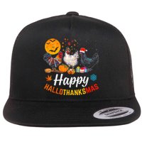 Happy HalloThanksMas Halloween Thanksgiving Xmas Chicken Flat Bill Trucker Hat