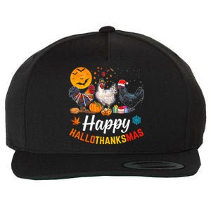 Happy HalloThanksMas Halloween Thanksgiving Xmas Chicken Wool Snapback Cap