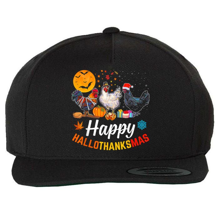 Happy HalloThanksMas Halloween Thanksgiving Xmas Chicken Wool Snapback Cap