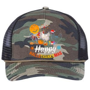 Happy HalloThanksMas Halloween Thanksgiving Xmas Chicken Retro Rope Trucker Hat Cap