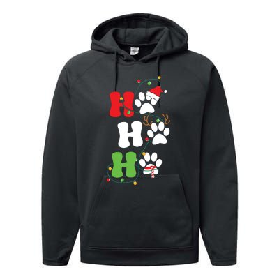 Ho Ho Ho Christmas Dog Paws Vintage Christmas Performance Fleece Hoodie